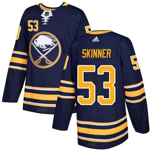 Men Adidas Buffalo Sabres 53 Jeff Skinner Navy Blue Home Authentic Stitched NHL Jersey